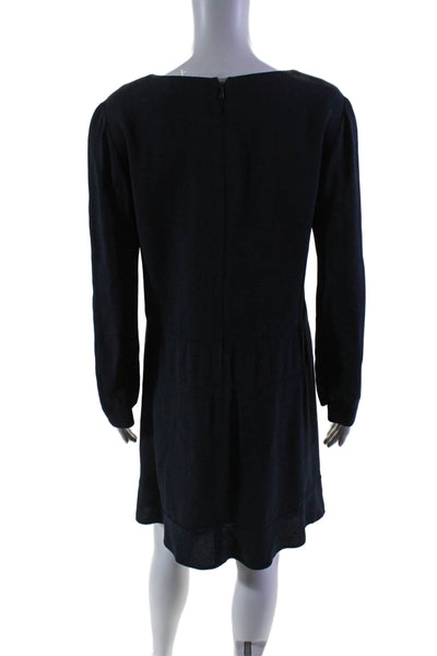 Chloe Womens Back Zip Long Sleeve Scoop Neck Shift Dress Navy Blue Size FR 40