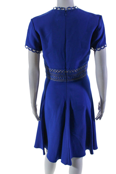 NK 32 Naeem Khan Womens Back Zip Scalloped V Neck A Line Dress Blue Size 4