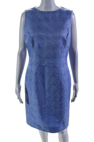 Oscar de la Renta Womens Back Zip Sleeveless Boat Neck Sheath Dress Blue Size 12