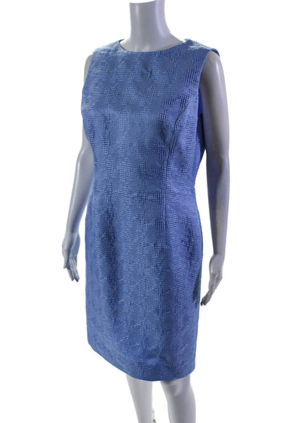 Oscar de la Renta Womens Back Zip Sleeveless Boat Neck Sheath Dress Blue Size 12