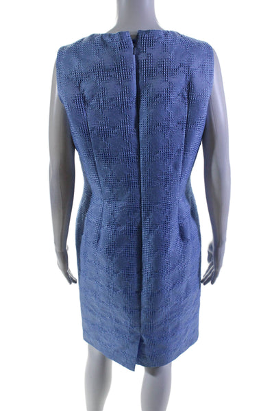 Oscar de la Renta Womens Back Zip Sleeveless Boat Neck Sheath Dress Blue Size 12