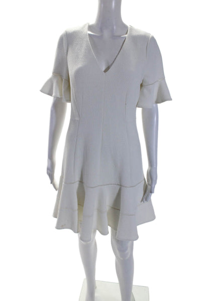 Rebecca Taylor Womens Short Sleeve V-Neck Knee Length A-Line Dress White Size 12