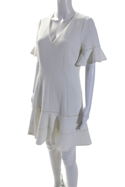 Rebecca Taylor Womens Short Sleeve V-Neck Knee Length A-Line Dress White Size 12