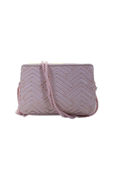 Judith Leiber Grained Leather Chevron Embroidery Small Shoulder Handbag Pink