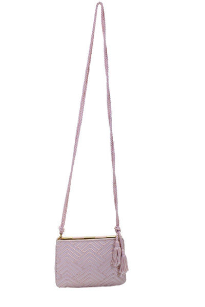 Judith Leiber Grained Leather Chevron Embroidery Small Shoulder Handbag Pink