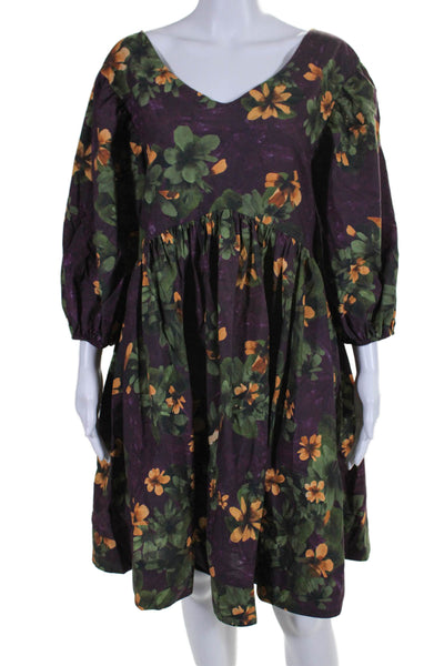 Merlette Womens Floral Print Long Sleeved Pullover Short Dress Purple Size M