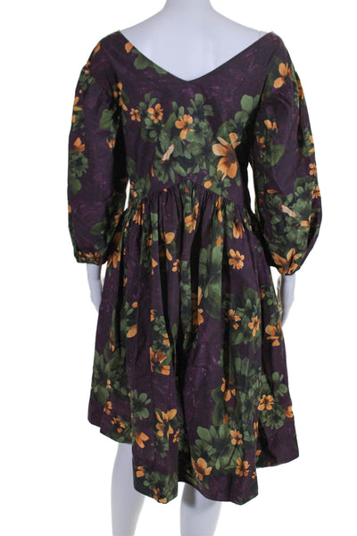 Merlette Womens Floral Print Long Sleeved Pullover Short Dress Purple Size M