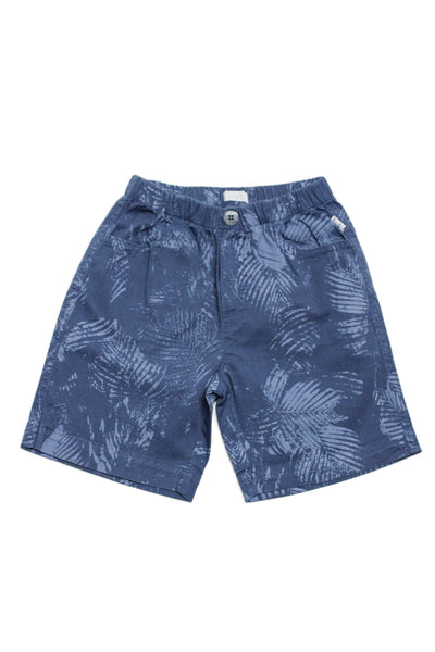 Il Gufo Childrens Boys Leaf Print Pull On Mid Rise Shorts Blue Cotton Size 3