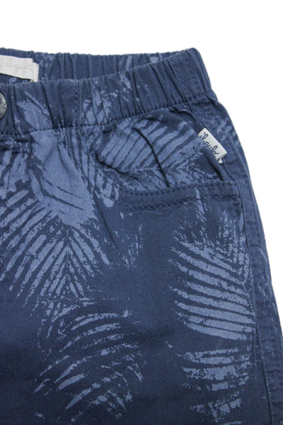 Il Gufo Childrens Boys Leaf Print Pull On Mid Rise Shorts Blue Cotton Size 3