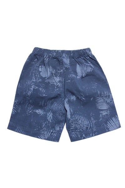 Il Gufo Childrens Boys Leaf Print Pull On Mid Rise Shorts Blue Cotton Size 3