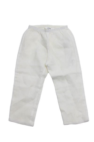 Bonpoint Childrens Boys Linen High Rise Pull On Slim Leg Pants White Size 3