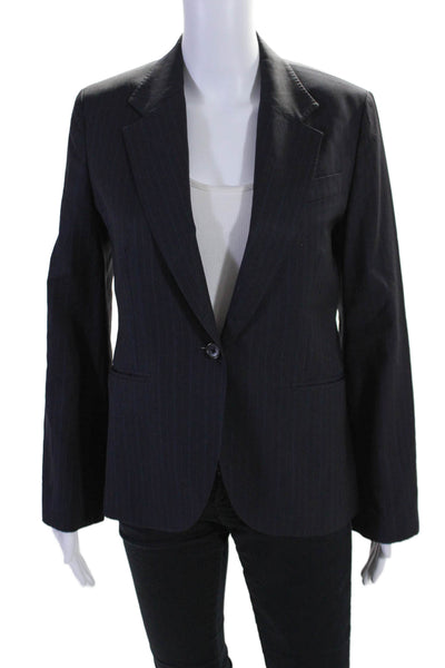 MHL Margaret Howell Womens Notch Lapel Striped One Button Blazer Blue Small