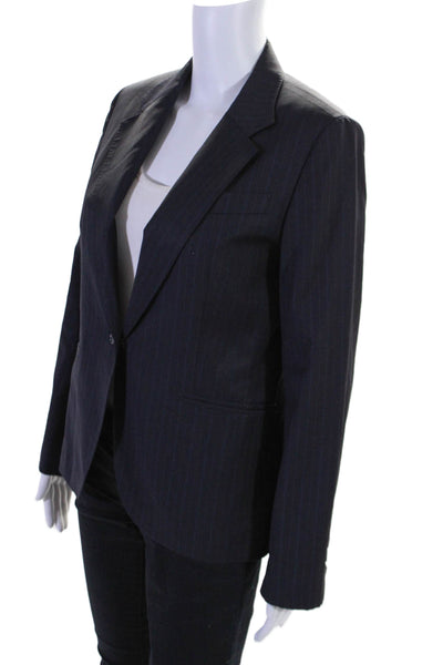 MHL Margaret Howell Womens Notch Lapel Striped One Button Blazer Blue Small