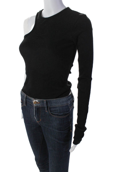 Agolde Womens Scoop Neck Rib Knit One Sleeve Bodysuit Top Black Small