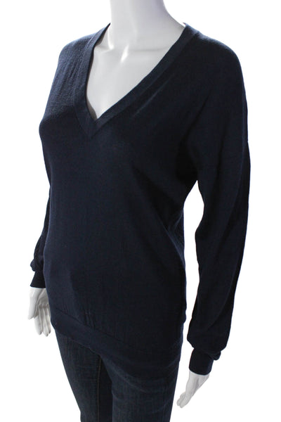 Frame Womens Merino Wool V-Neck Long Sleeve Knit Pullover Sweater Navy Size XS