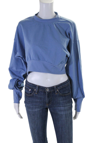 Noli Womens Long Sleeve Mock Neck Cropped Pullover Top Blue Size S