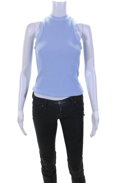 ACNE Studios Women's Round Neck Sleeveless Mesh Tank Top Blue Size XS