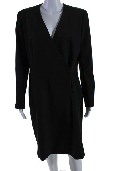 Giorgio Armani Womens Wool Darted Button Long Sleeve Wrapped Dress Black Size 12