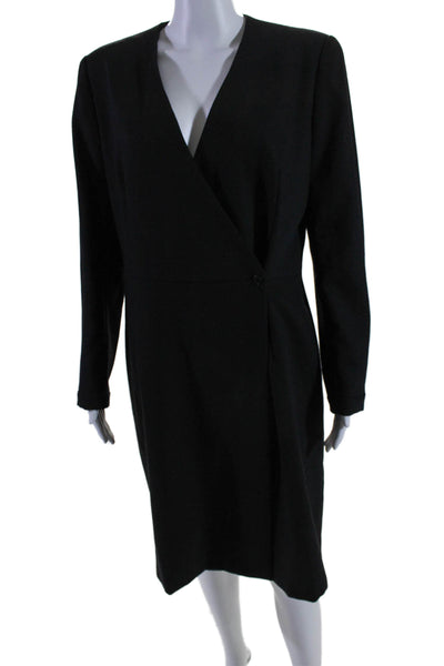 Giorgio Armani Womens Wool Darted Button Long Sleeve Wrapped Dress Black Size 12