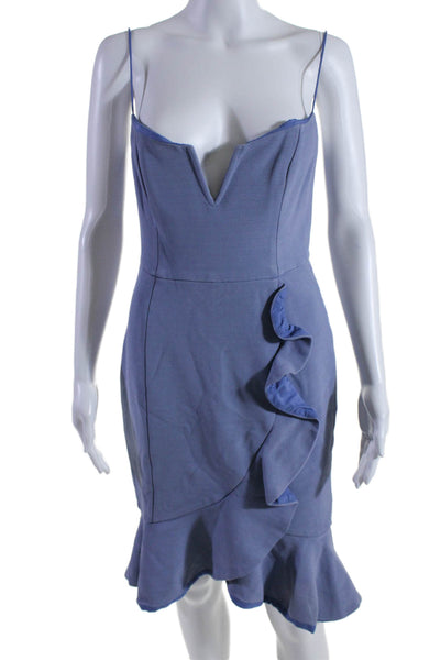 Nicholas Womens Blue V-neck Ruffle Detail Sleeveless Bodycon Dress Size 6