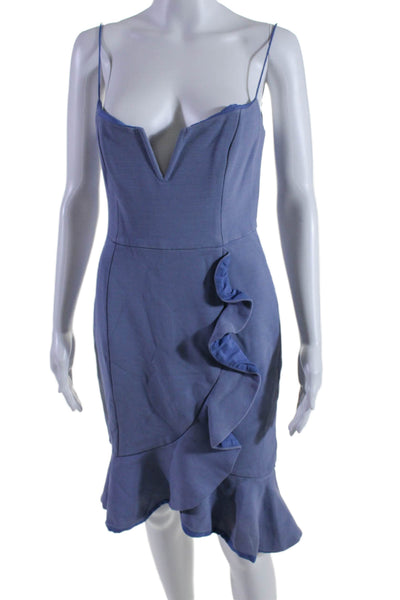 Nicholas Womens Blue V-neck Ruffle Detail Sleeveless Bodycon Dress Size 6