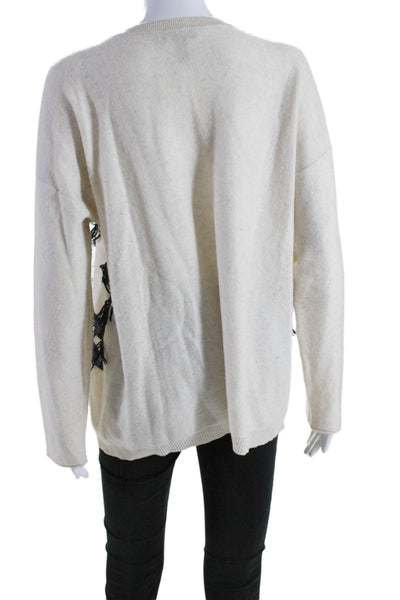 Aqua Cashmere Womens Cashmere Frayed Geometric Knit Sweater Top Beige Size L