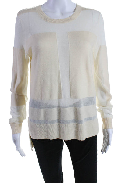 BCBG Max Azria Womens Wool Patchwork Colorblock Long Sleeve Sweater Beige Size M