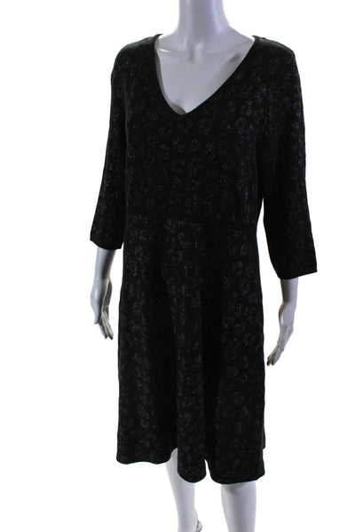 Donna Karan Womens A-Line V-Neck Long Sleeved Sparkly Knit Dress Black Size L