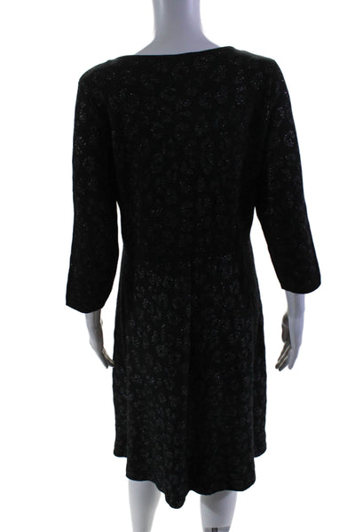 Donna Karan Womens A-Line V-Neck Long Sleeved Sparkly Knit Dress Black Size L