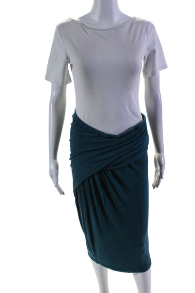 Donna Karan Layered Casual Elastic Band Skirt Midi Forest Green Size L