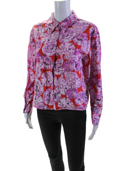 Bimba Y Lola Womens Cotton Diamond Print Button Down Shirt Top Red Pink Size XS