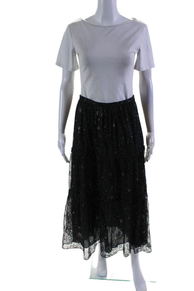 Moschino Boutique Womens Lace Jacquard Lined Tiered Maxi Skirt Black Size 6US