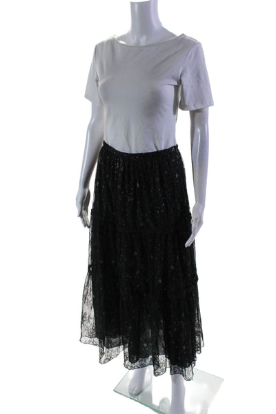 Moschino Boutique Womens Lace Jacquard Lined Tiered Maxi Skirt Black Size 6US