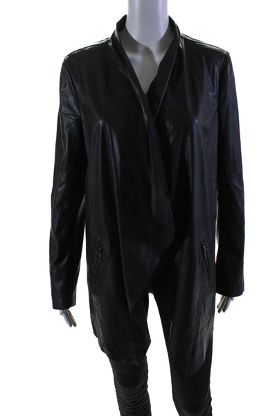 VS2 By Vakko Womens Faux Leather Long Sleeves Wrap Jacket Black Size Medium