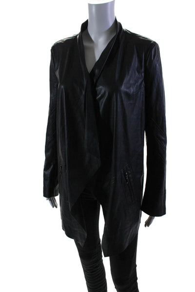 VS2 By Vakko Womens Faux Leather Long Sleeves Wrap Jacket Black Size Medium