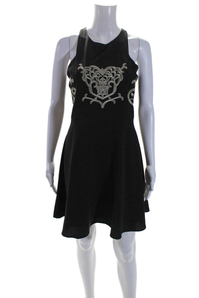 Devlin Women's Sleeveless Embroidered Fit Flare Mini Dress Black Size M