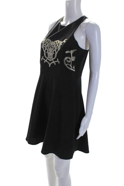 Devlin Women's Sleeveless Embroidered Fit Flare Mini Dress Black Size M