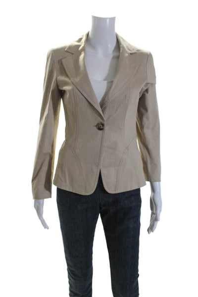 Escada Women's Collared Long Sleeves Lined One Button Blazer Beige Size 34