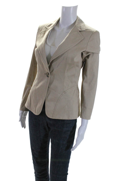 Escada Women's Collared Long Sleeves Lined One Button Blazer Beige Size 34