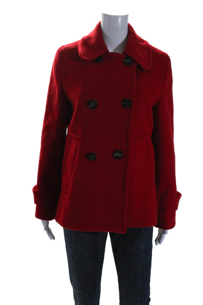 Hunter Women's Collared Long Sleeves Double Breasted Wool Coat Red Size 4