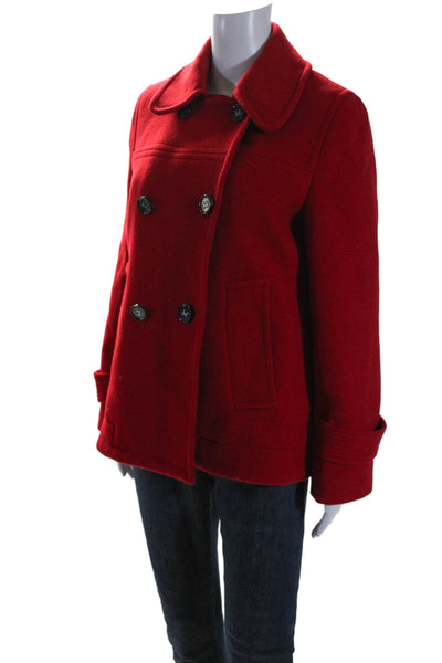 Hunter Women's Collared Long Sleeves Double Breasted Wool Coat Red Size 4