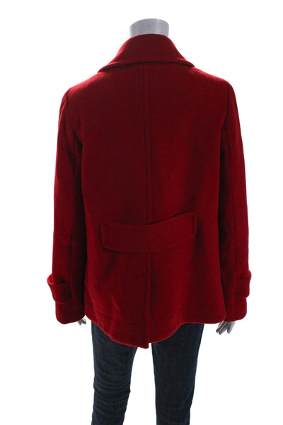 Hunter Women's Collared Long Sleeves Double Breasted Wool Coat Red Size 4