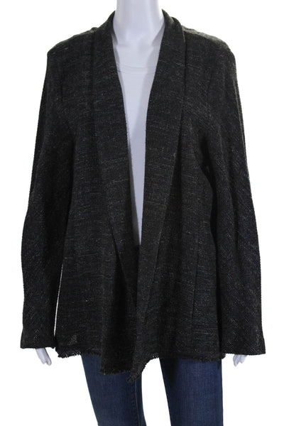 Eileen Fisher Womens Thick Knit Long Sleeve Open Thermal Cardigan Black Size M