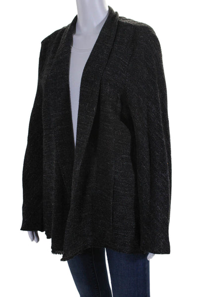 Eileen Fisher Womens Thick Knit Long Sleeve Open Thermal Cardigan Black Size M