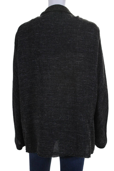 Eileen Fisher Womens Thick Knit Long Sleeve Open Thermal Cardigan Black Size M