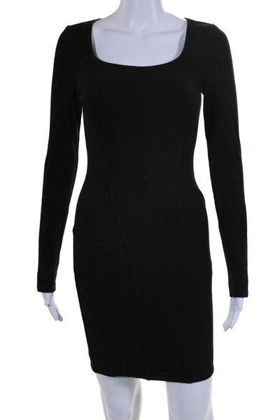 Helmut Lang Womens Long Sleeve Square Neck Contour Sheath Dress Black Size S