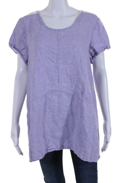 Flax Womens Linen Pink Spotted Textured Short Sleeve Blouse Top Purple Size M