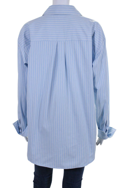 Nordstrom Womens Striped Long Sleeves Button Down Shirt Blue Cotton Size Medium