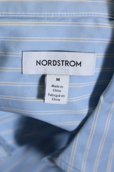 Nordstrom Womens Striped Long Sleeves Button Down Shirt Blue Cotton Size Medium