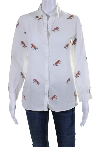 Etro Womens Tiger Print Long Sleeves Button Down Shirt White Brown Size EUR 40